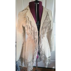 Boho fringe tan leather jacket XS/S